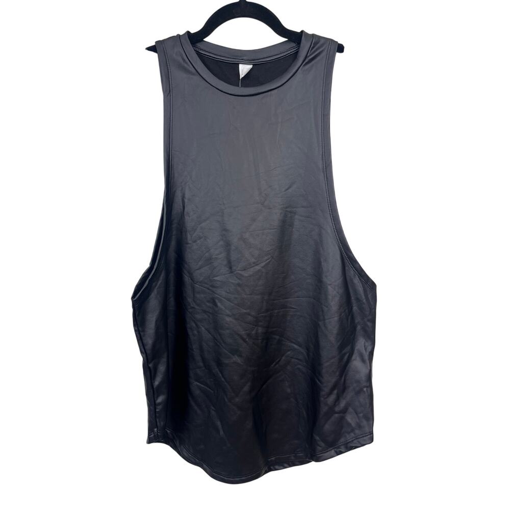Black Faux Leather High Neck Side Cutout Tank Top Women’s Medium NWT
